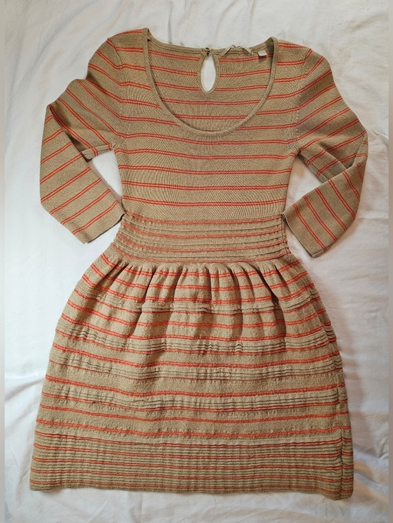 Anthropologie Dresses & Skirts - Anthropologie Womens Tan And Orange Striped Elodie Sweater Dress Size Small